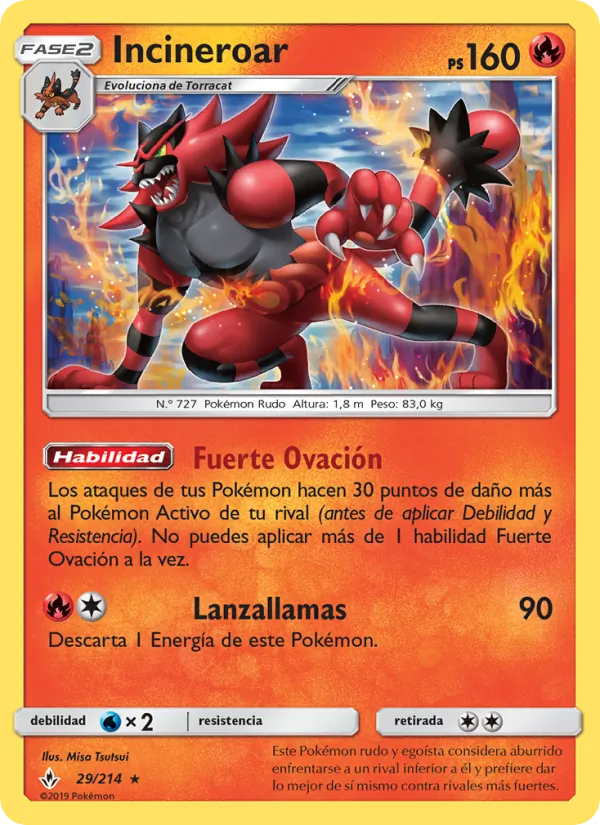 Carta Incineroar de la expansión Vínculos Indestructibles, número 29/214