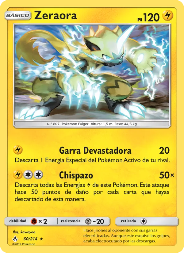 Carta Zeraora de la expansión Vínculos Indestructibles, número 60/214