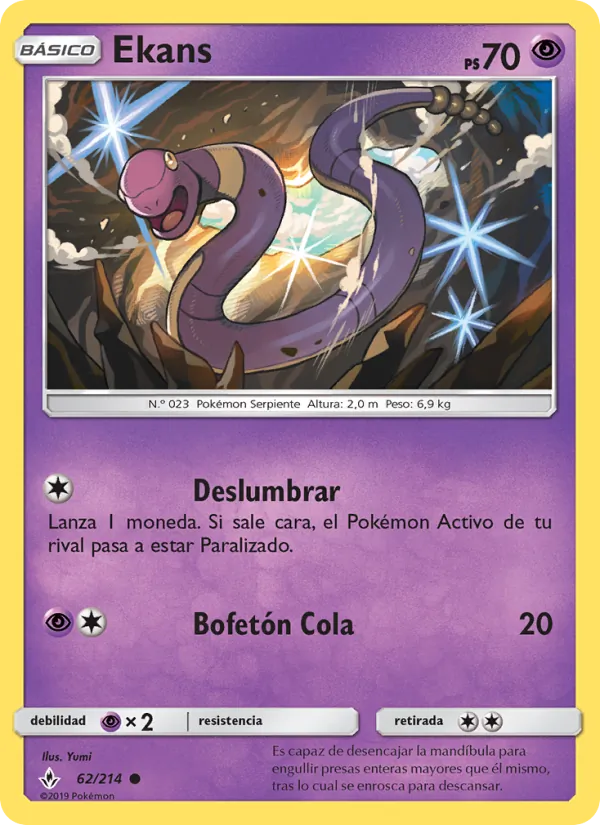 Carta Ekans de la expansión Vínculos Indestructibles, número 62/214