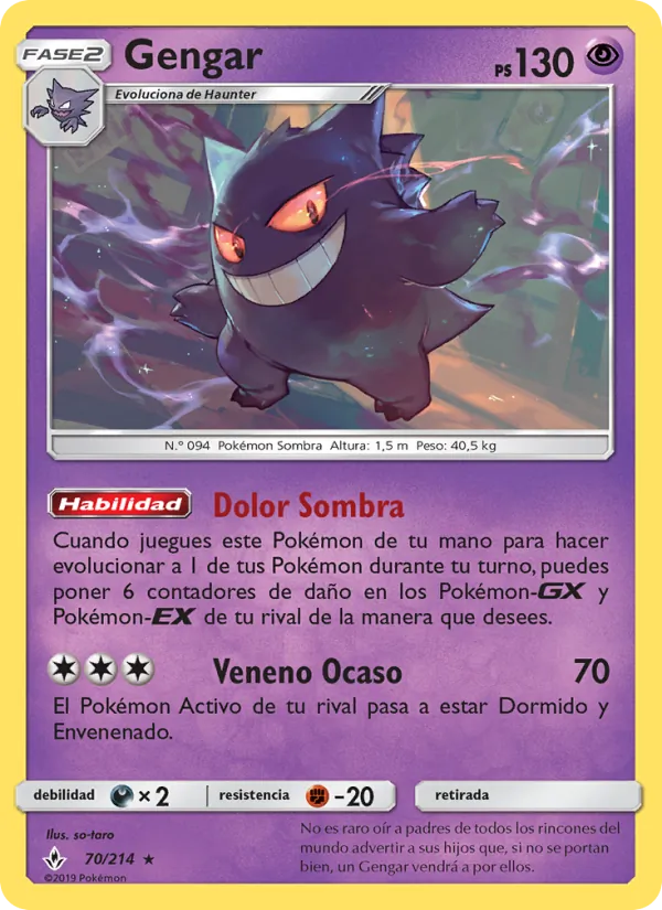 Carta Gengar de la expansión Vínculos Indestructibles, número 70/214