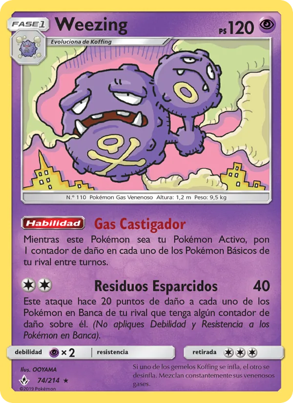 Carta Weezing de la expansión Vínculos Indestructibles, número 74/214