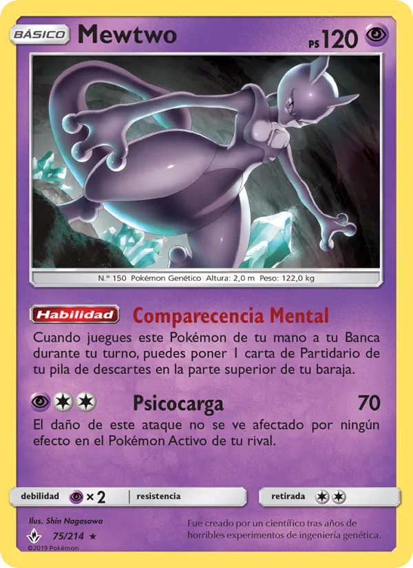 Carta Mewtwo de la expansión Vínculos Indestructibles, número 75/214