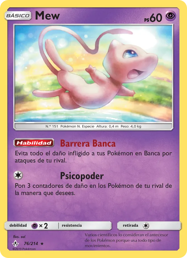 Carta Mew de la expansión Vínculos Indestructibles, número 76/214