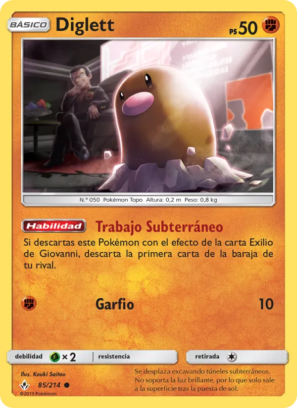 Carta Diglett de la expansión Vínculos Indestructibles, número 85/214