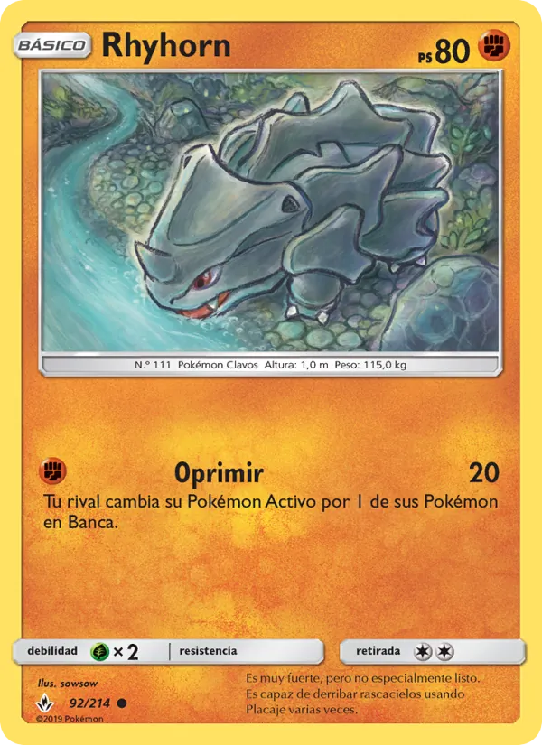 Carta Rhyhorn de la expansión Vínculos Indestructibles, número 92/214