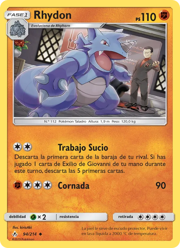 Carta Rhydon de la expansión Vínculos Indestructibles, número 94/214