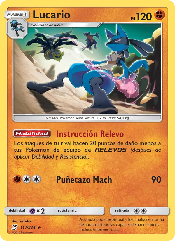 Carta Lucario de la expansión Mentes Unidas, número 117/236