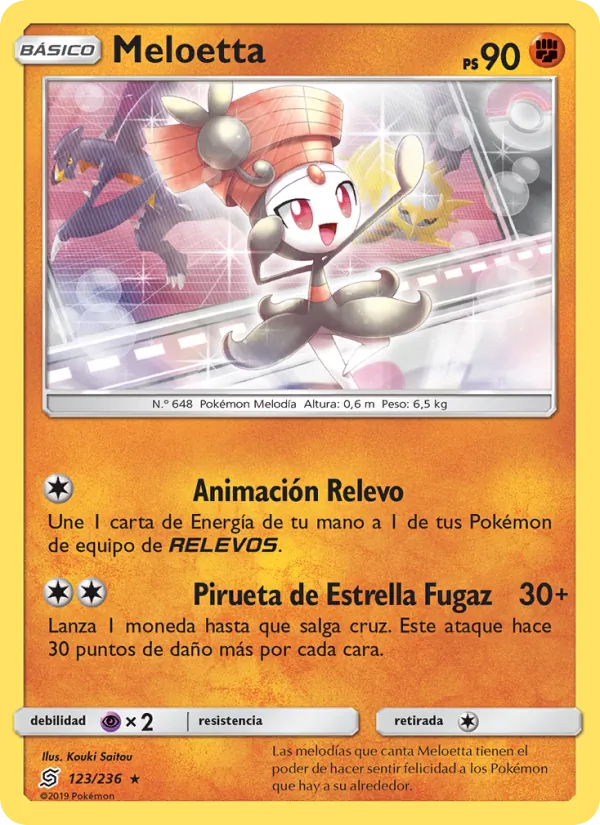 Carta Meloetta de la expansión Mentes Unidas, número 123/236