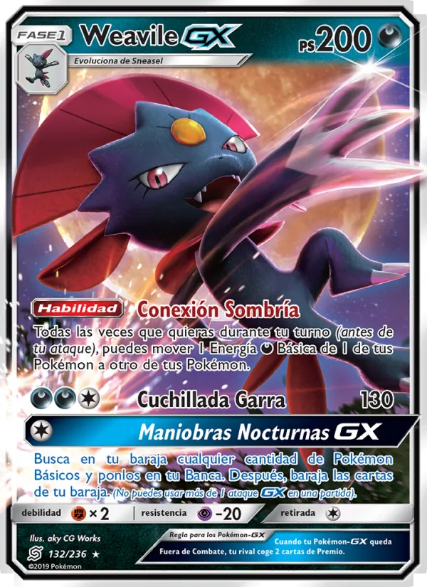 Carta Weavile GX de la expansión Mentes Unidas, número 132/236