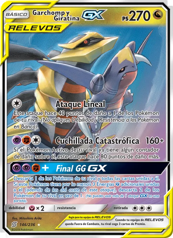 Carta Garchomp y Giratina GX de la expansión Mentes Unidas, número 146/236