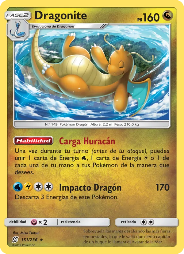 Carta Dragonite de la expansión Mentes Unidas, número 151/236