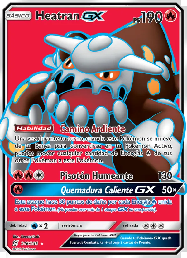 Carta Heatran GX de la expansión Mentes Unidas, número 216/236