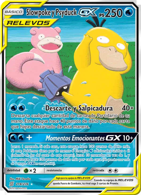 Carta Slowpoke y Psyduck GX de la expansión Mentes Unidas, número 218/236