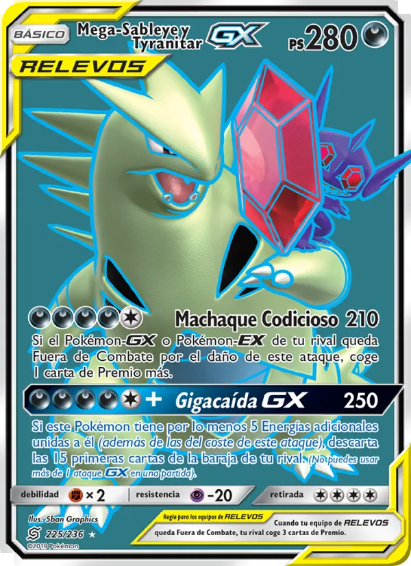 Carta Mega-Sableye y Tyranitar GX de la expansión Mentes Unidas, número 225/236