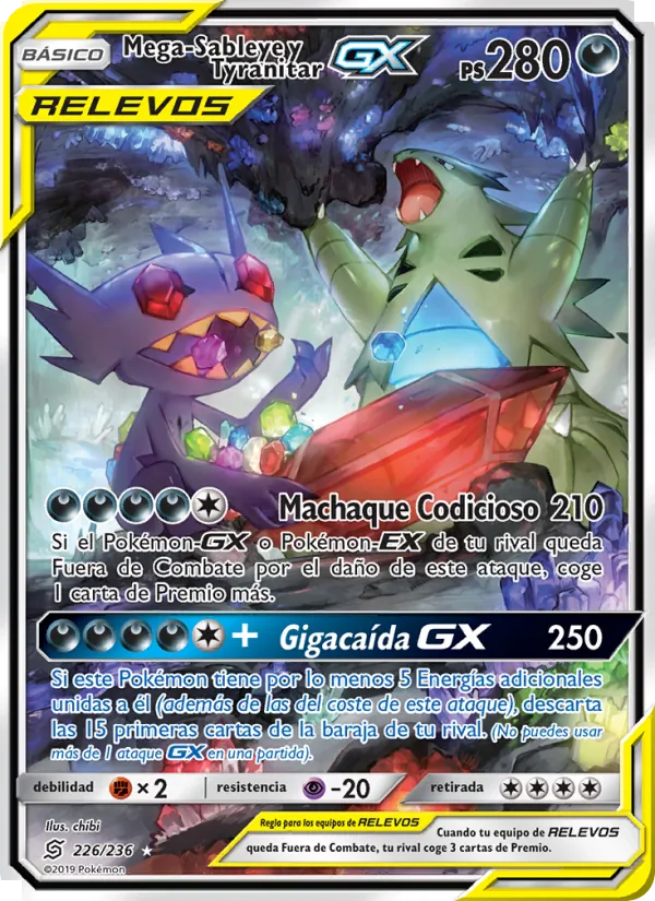 Carta Mega-Sableye y Tyranitar GX de la expansión Mentes Unidas, número 226/236