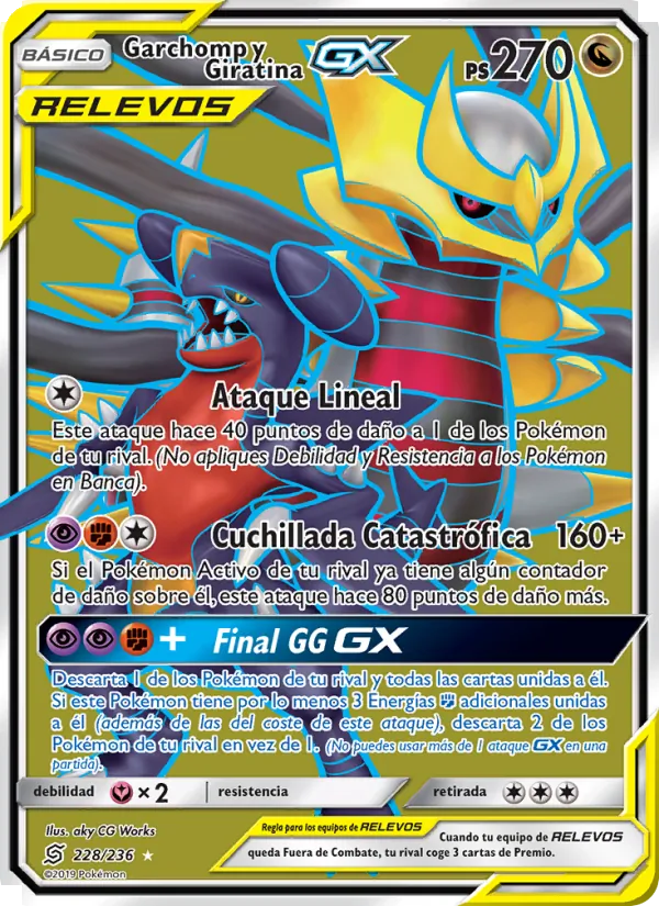 Carta Garchomp y Giratina GX de la expansión Mentes Unidas, número 228/236