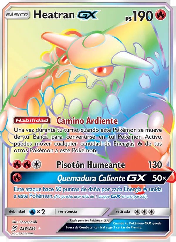 Carta Heatran GX de la expansión Mentes Unidas, número 238/236