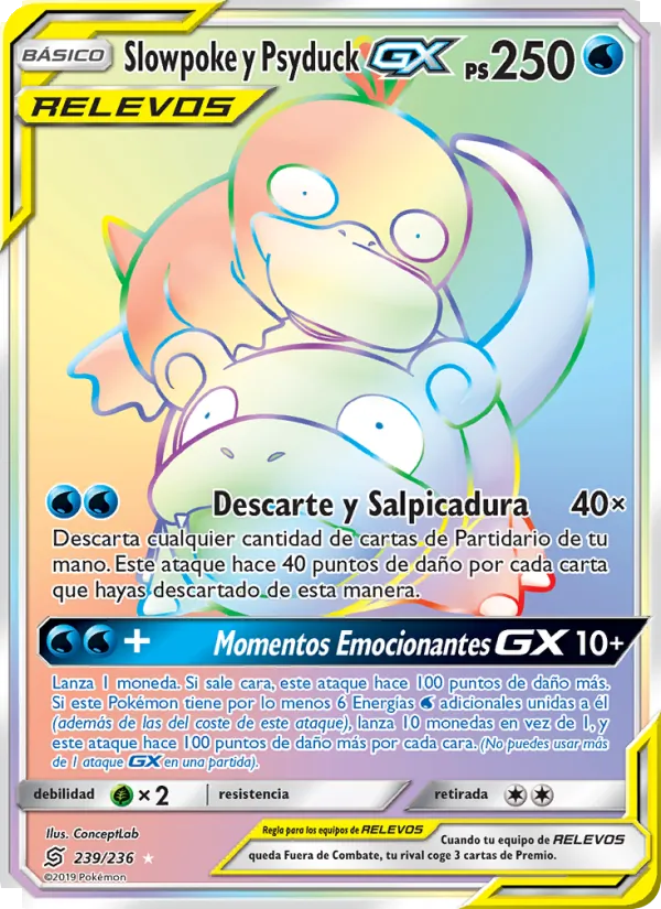 Carta Slowpoke y Psyduck GX de la expansión Mentes Unidas, número 239/236