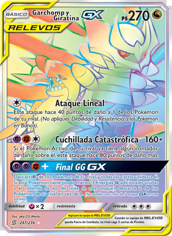 Carta Garchomp y Giratina GX de la expansión Mentes Unidas, número 247/236