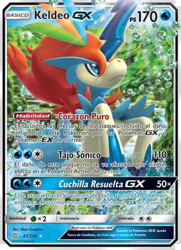 Carta Keldeo GX de la expansión Mentes Unidas, número 47/236