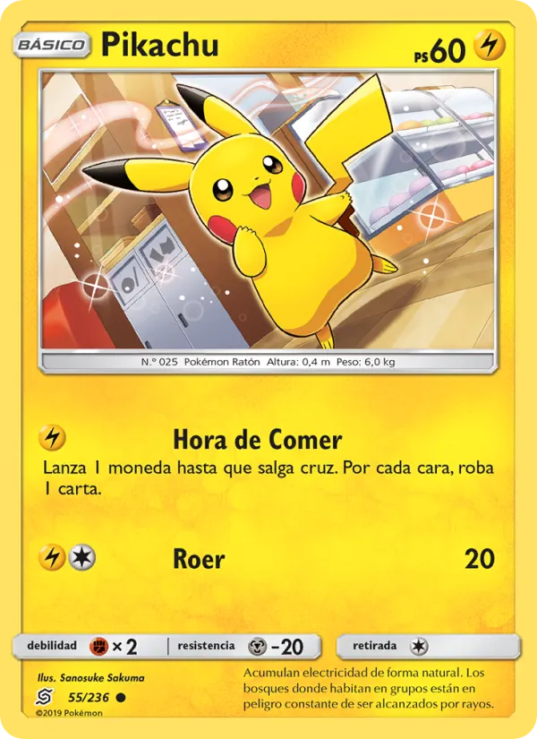 Carta Pikachu de la expansión Mentes Unidas, número 55/236
