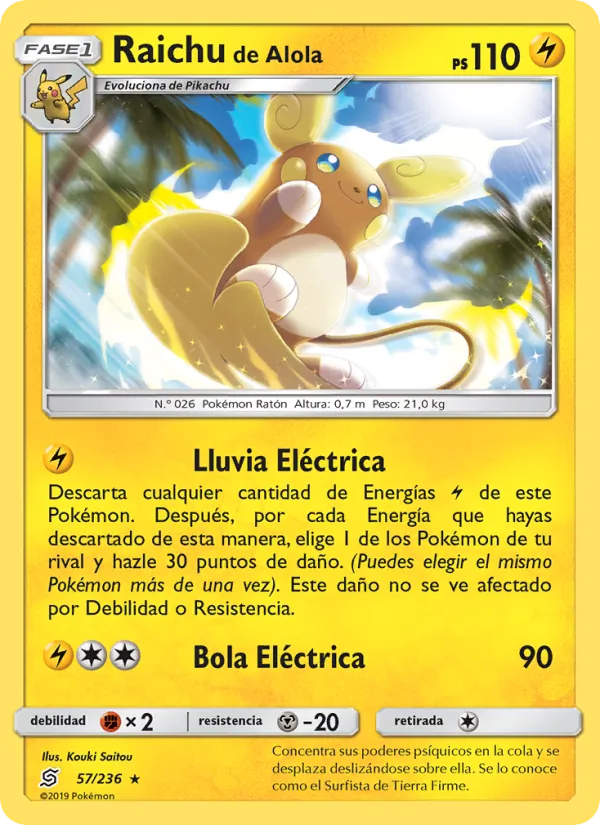 Carta Raichu de Alola de la expansión Mentes Unidas, número 57/236