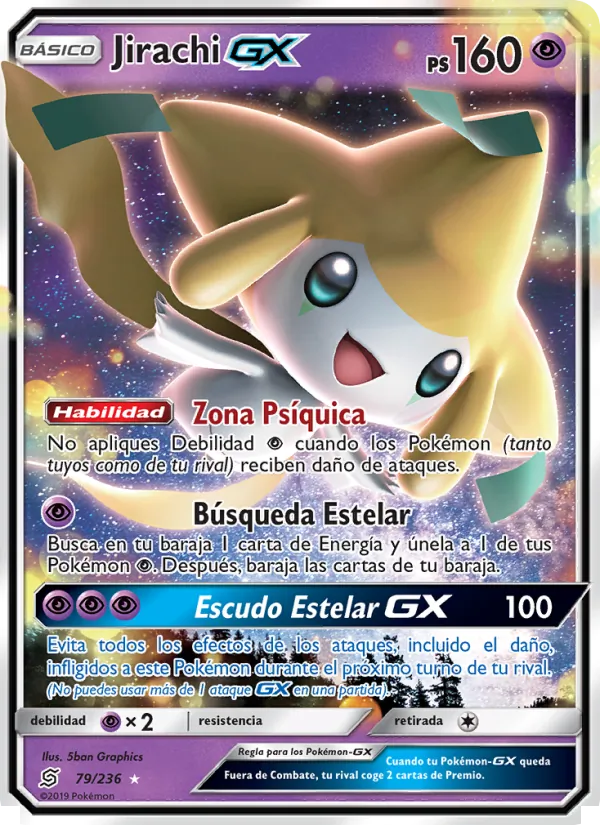 Carta Jirachi GX de la expansión Mentes Unidas, número 79/236