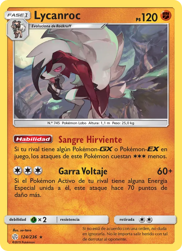 Carta Lycanroc de la expansión Eclipse Cósmico, número 124/236