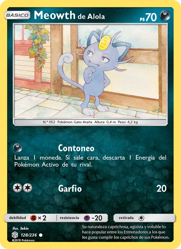 Carta Meowth de Alola de la expansión Eclipse Cósmico, número 128/236