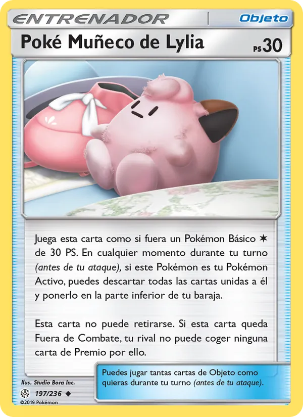 Carta Poké Muñeco de Lylia de la expansión Eclipse Cósmico, número 197/236