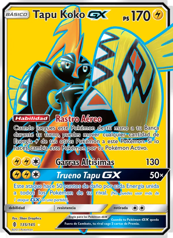 Carta Tapu Koko GX de la expansión Albor de Guadianes, número 135/145