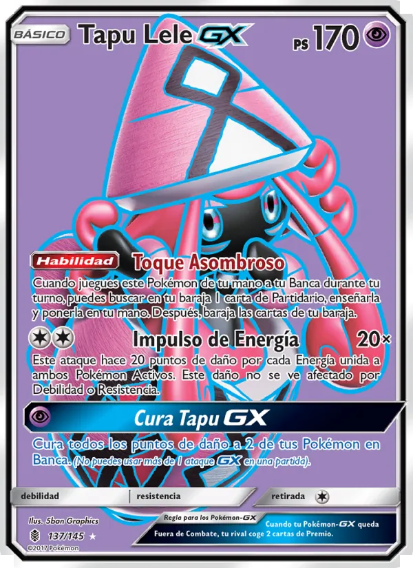 Carta Tapu Lele GX de la expansión Albor de Guadianes, número 137/145