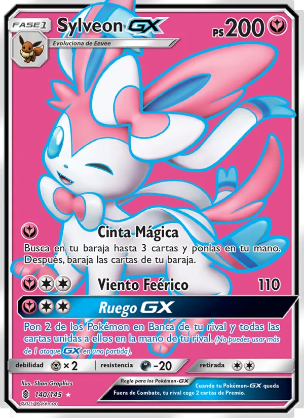 Carta Sylveon GX de la expansión Albor de Guadianes, número 140/145