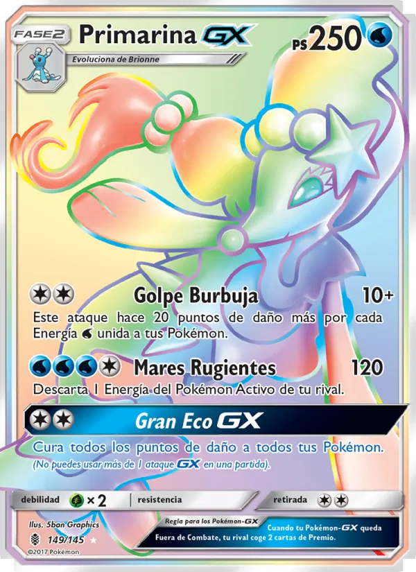Carta Primarina GX de la expansión Albor de Guadianes, número 149/145