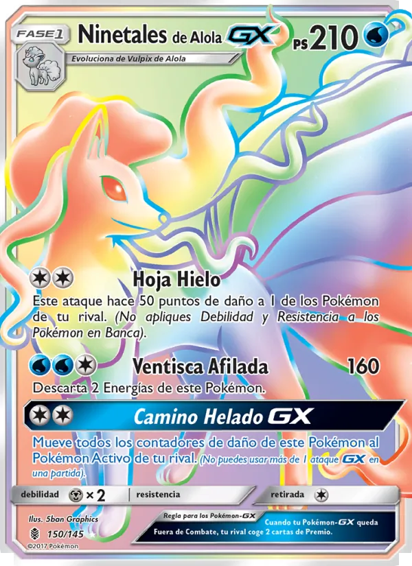 Carta Ninetales de Alola GX de la expansión Albor de Guadianes, número 150/145