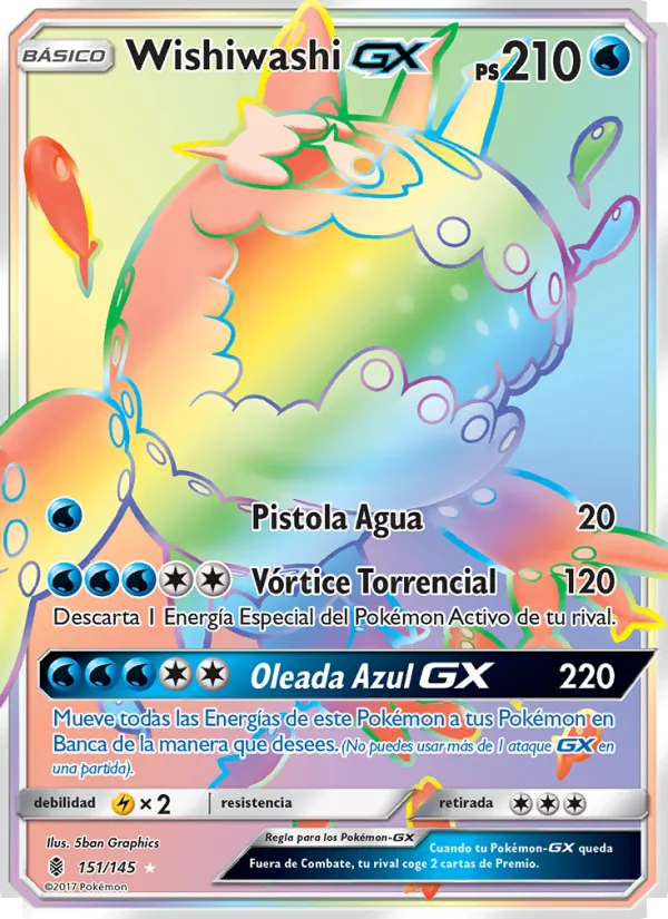 Carta Wishiwashi GX de la expansión Albor de Guadianes, número 151/145