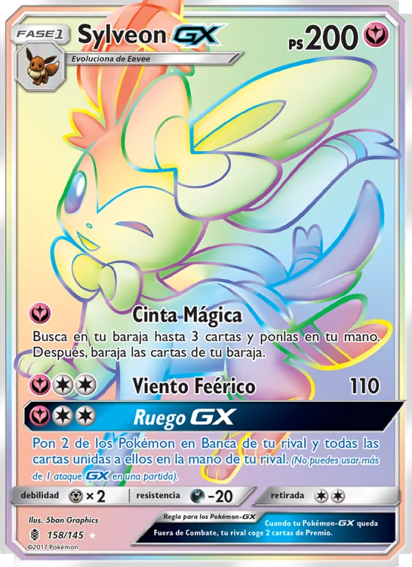 Carta Sylveon GX de la expansión Albor de Guadianes, número 158/145