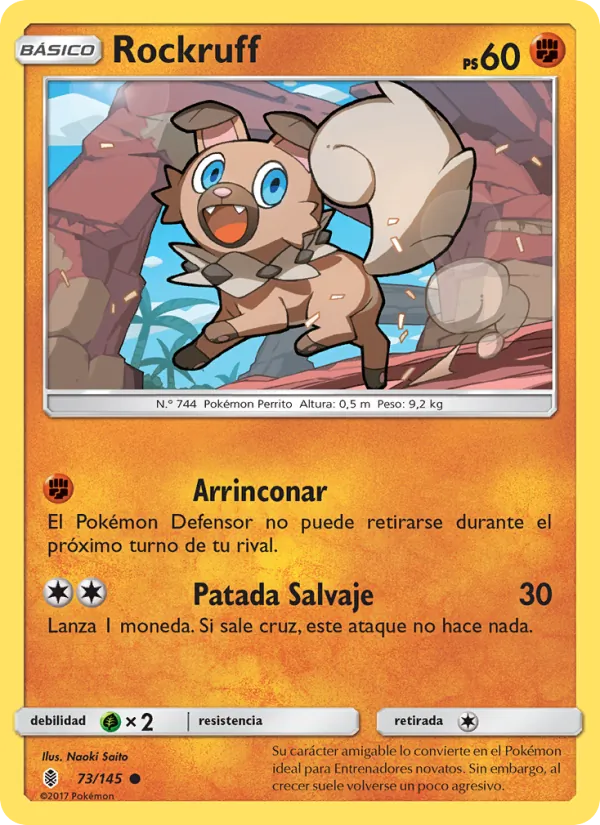 Carta Rockruff de la expansión Albor de Guadianes, número 73/145
