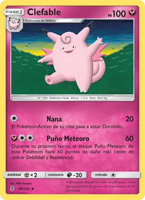 Carta Clefable de la expansión Albor de Guadianes, número 89/145