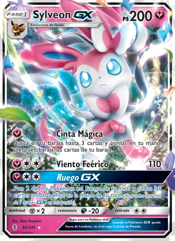 Carta Sylveon GX de la expansión Albor de Guadianes, número 92/145