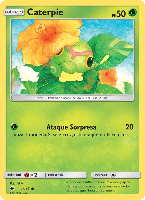 Carta Caterpie de la expansión Sombras Ardientes, número 1/147