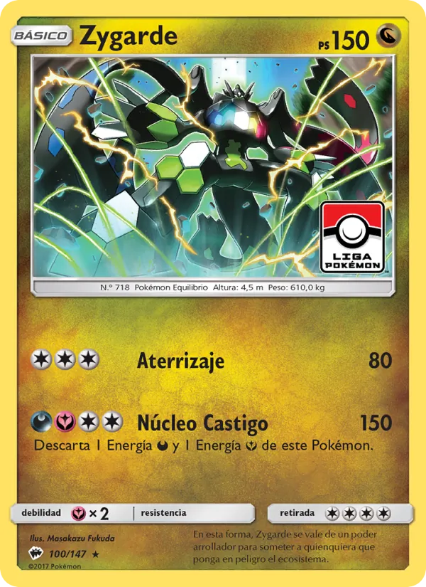 Carta Zygarde de la expansión Sombras Ardientes, número 100/147