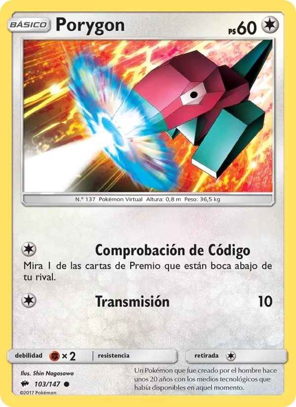 Carta Porygon de la expansión Sombras Ardientes, número 103/147