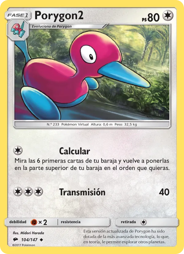 Carta Porygon2 de la expansión Sombras Ardientes, número 104/147