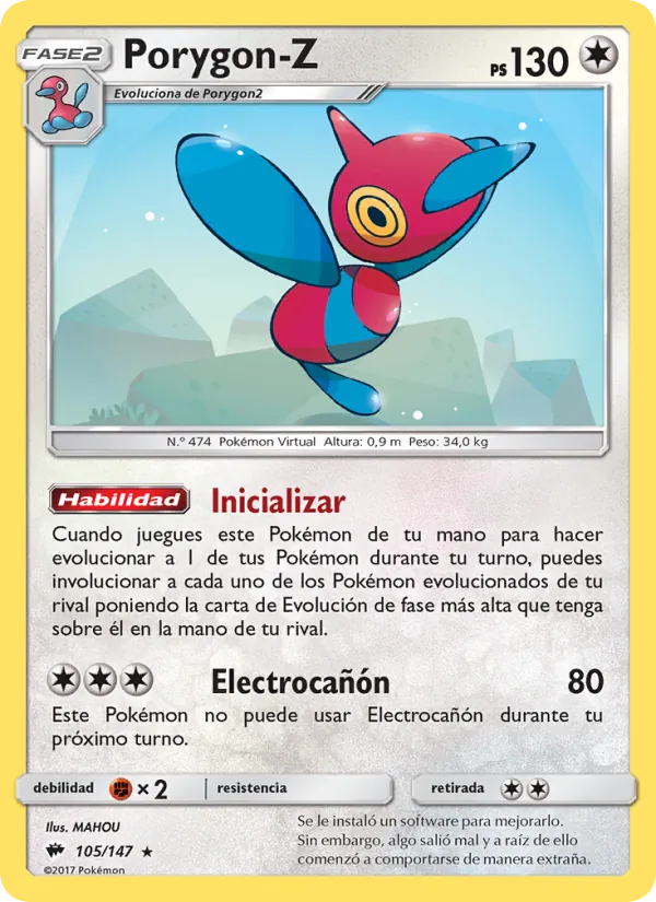 Carta Porygon-Z de la expansión Sombras Ardientes, número 105/147