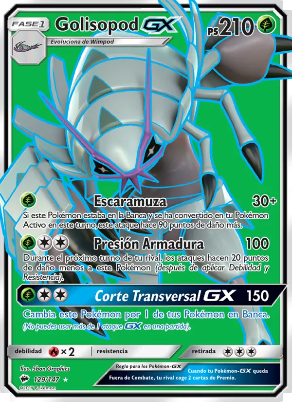 Carta Golisopod GX de la expansión Sombras Ardientes, número 129/147