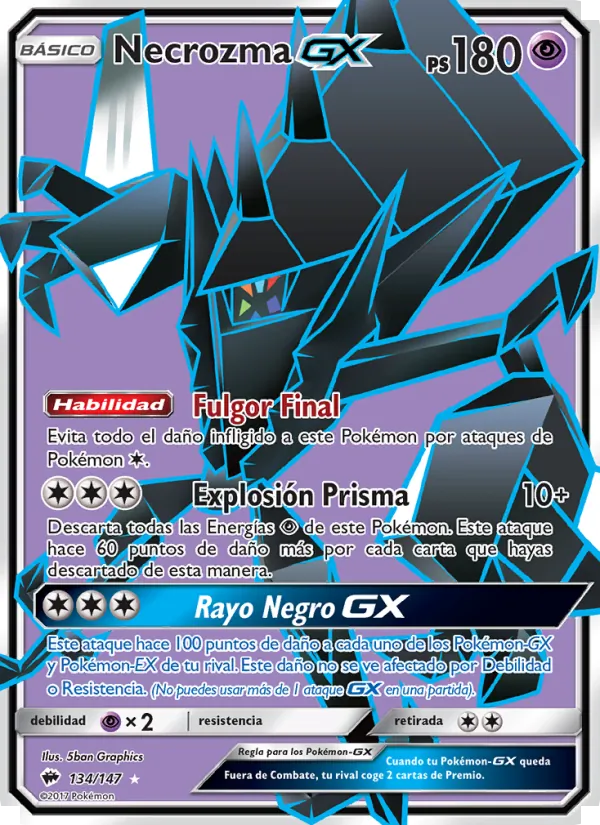 Carta Necrozma GX de la expansión Sombras Ardientes, número 134/147