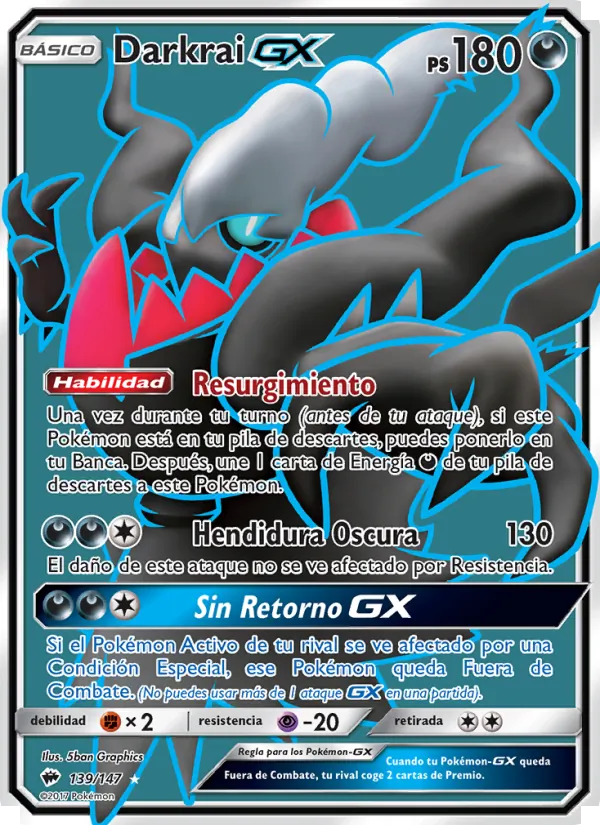 Carta Darkrai GX de la expansión Sombras Ardientes, número 139/147