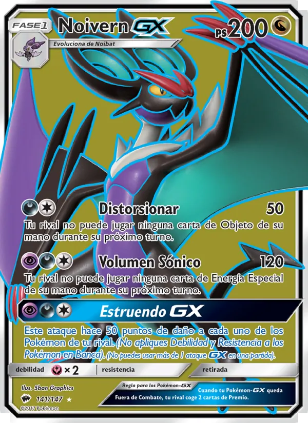 Carta Noivern GX de la expansión Sombras Ardientes, número 141/147