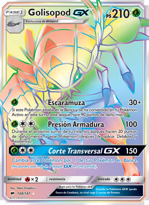 Carta Golisopod GX de la expansión Sombras Ardientes, número 148/147